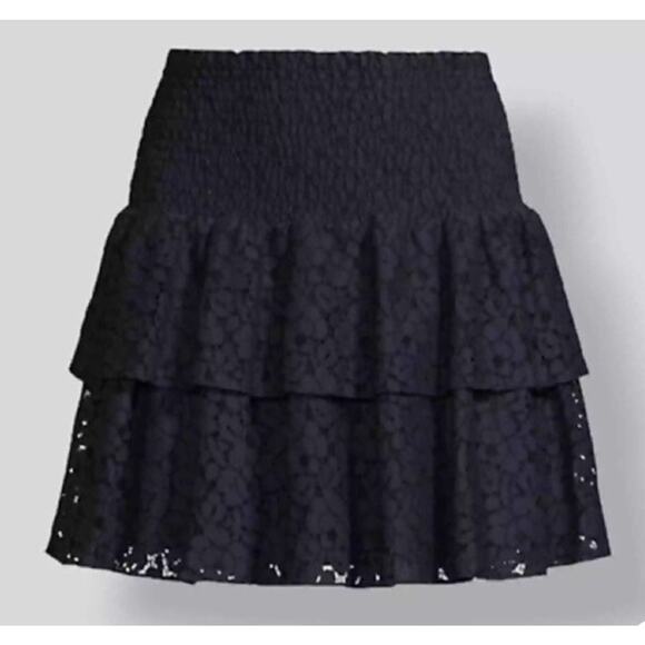 NEW MILLY Wyatt Cotton Lace Skirt 8 Navy Tiered Floral Smocked Waist Angst $325 - Picture 14 of 14